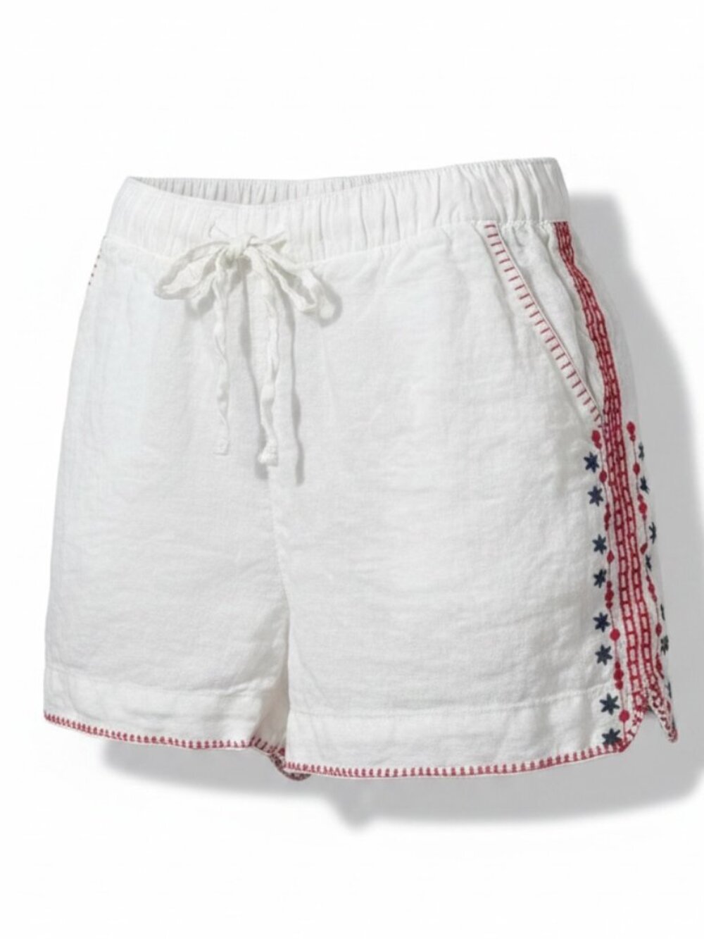 Cynthia Rowley Linen Shorts S – Embroidered Stars – Red White Blue – Summer